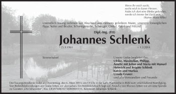Traueranzeige von Johannes Schlenk von Pegnitz-Zeitung